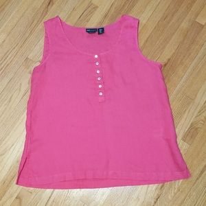 Jones New York sleeveless pink linen shirt.